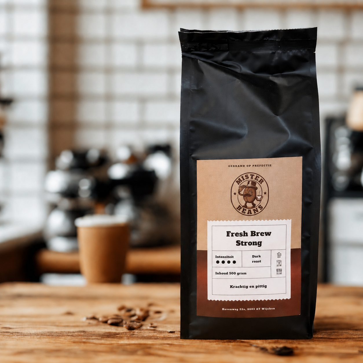 Verpakking Fresh Brew Strong gemalen koffie, krachtig en pittig